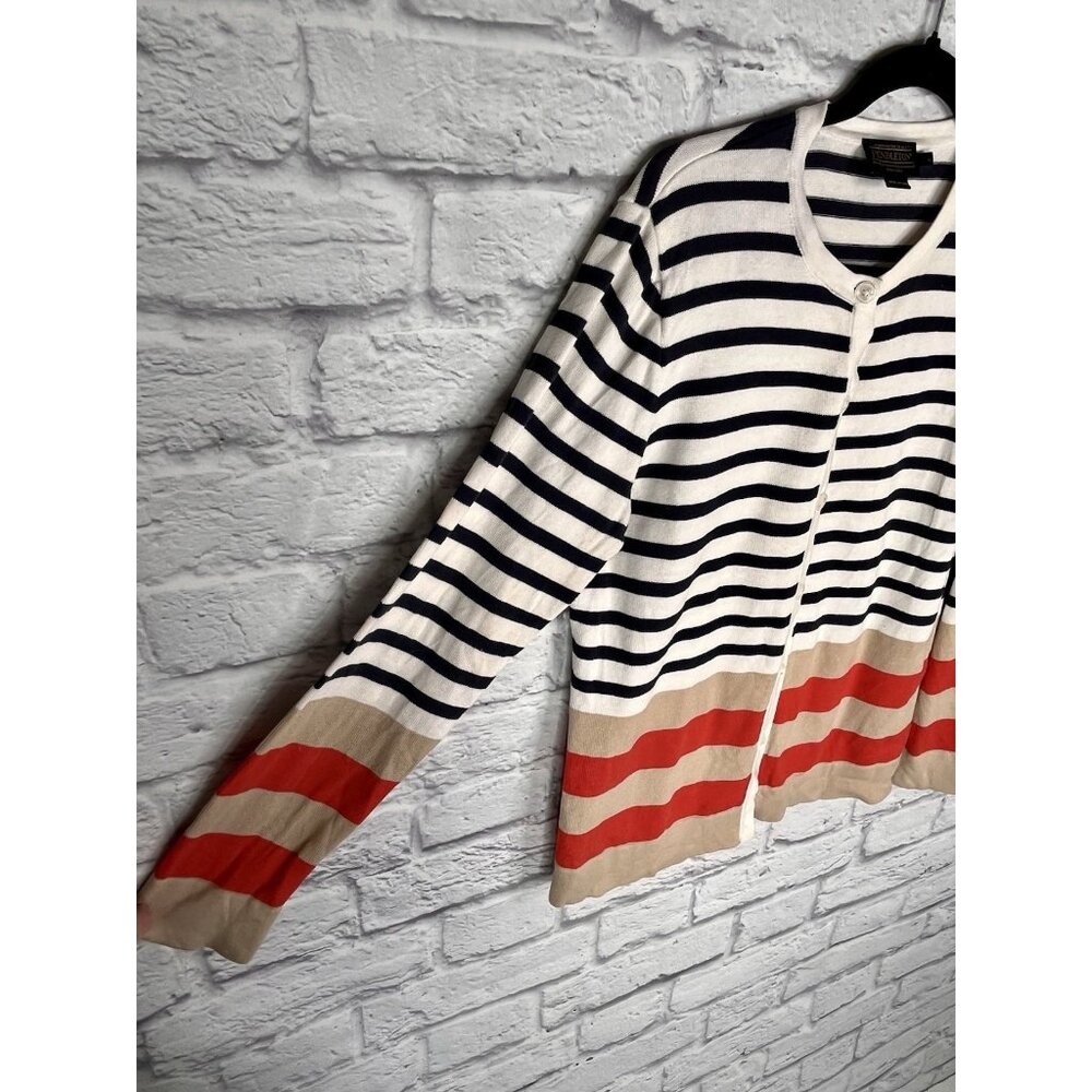 PENDLETON Women's White Multicolor Stripe Sweater Cardigan Large - Picture 2 of 5